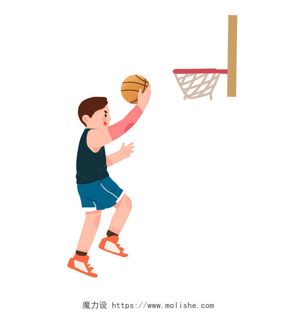 手绘卡通运动打篮球男孩人物元素
